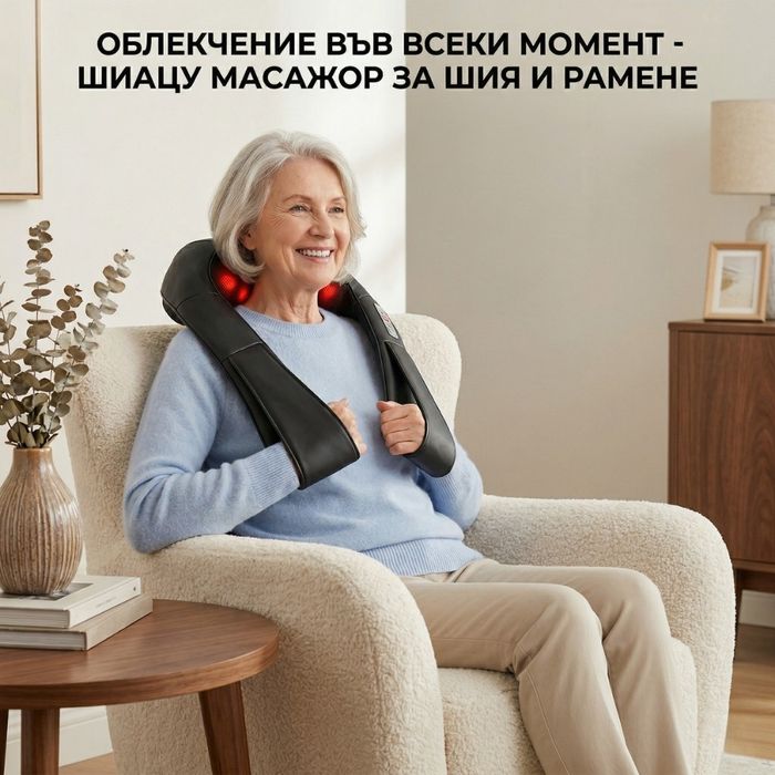 Безжичен 4D шиацу масажор с инфрачервено затопляне