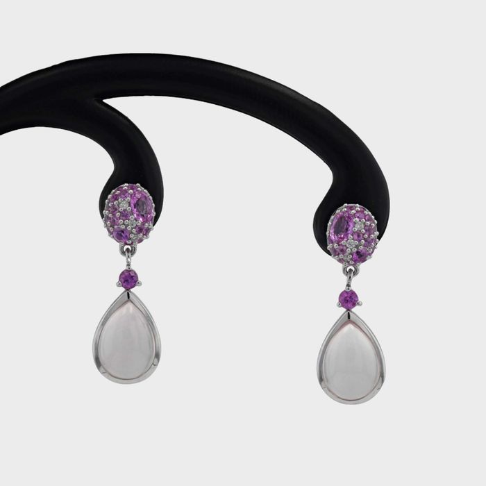 Cercei din aur alb cu safire, cuart si diamante cod 2325