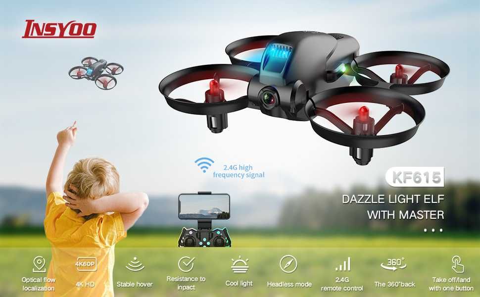 Промоция дрон страхотен малък дрон FPV KF615 с 2 батерии и чанта