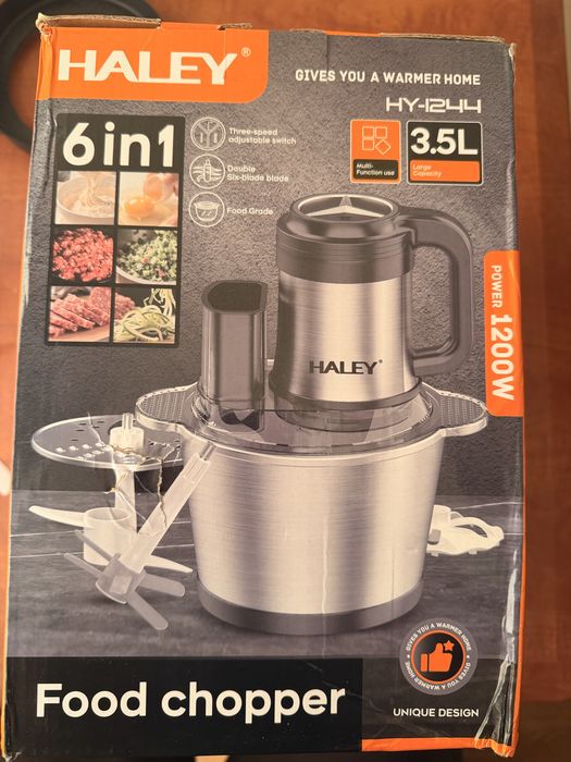 Tocător Electric HALEY HY-1244, 1200W, Bol Inox 3.5L, 6 Lame, 6 în 1, 3 Viteze, Multifuncțional