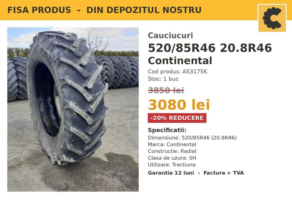 Cauciucuri 520/85R46 20.8R46 Continental Anvelope Tractor SH GARANTIE