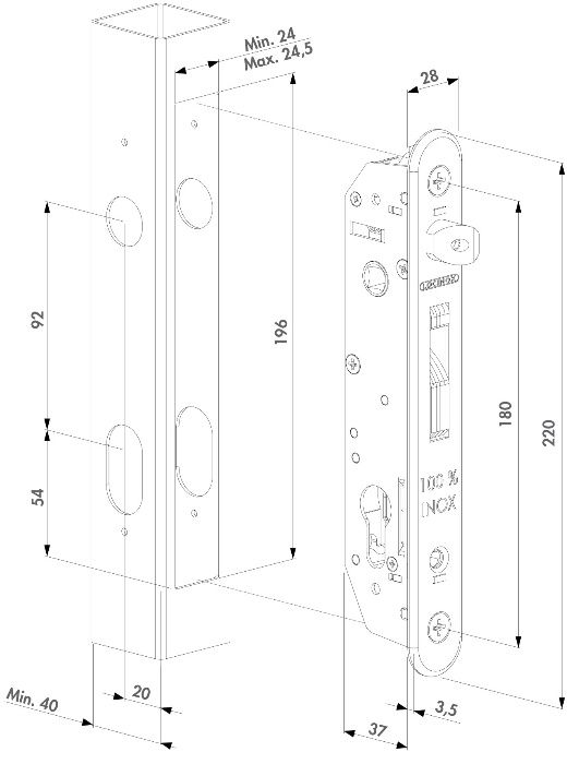 Set complet incuietoare incastrabila poarta metalica pietonala,Locinox