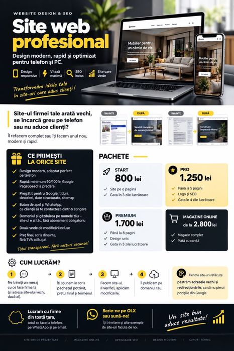 creare / site web care vinde profesional design modern si rapid pentru telefon / pc - optimizare seo