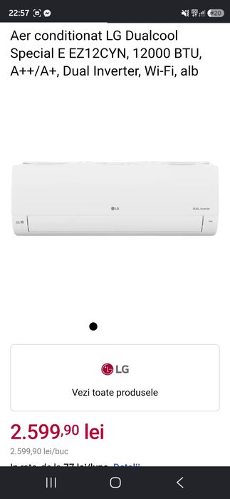 Vand 2 aparate de aer conditionat LG Dual Inverter de 12000 BTU cu 10 ani garanție de la producător