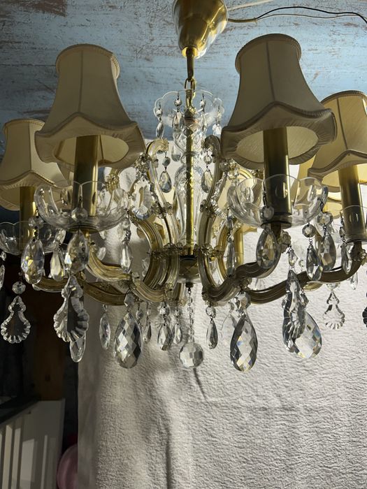 Lampadar antic deosebit restaurat “aurit” cu insertii de sticla