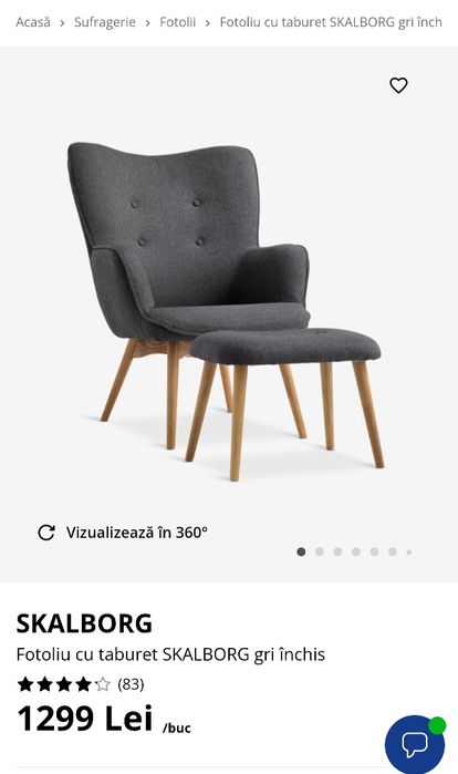 Fotoliu cu taburet SKALBORG gri închis