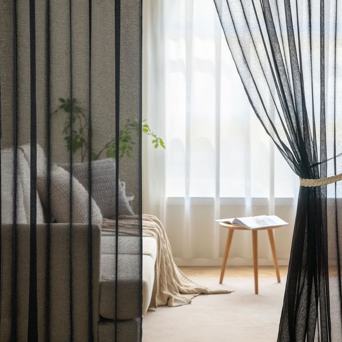 Perdele Voal Negru MIULEE 140x245 cm Set 2 Bucati*