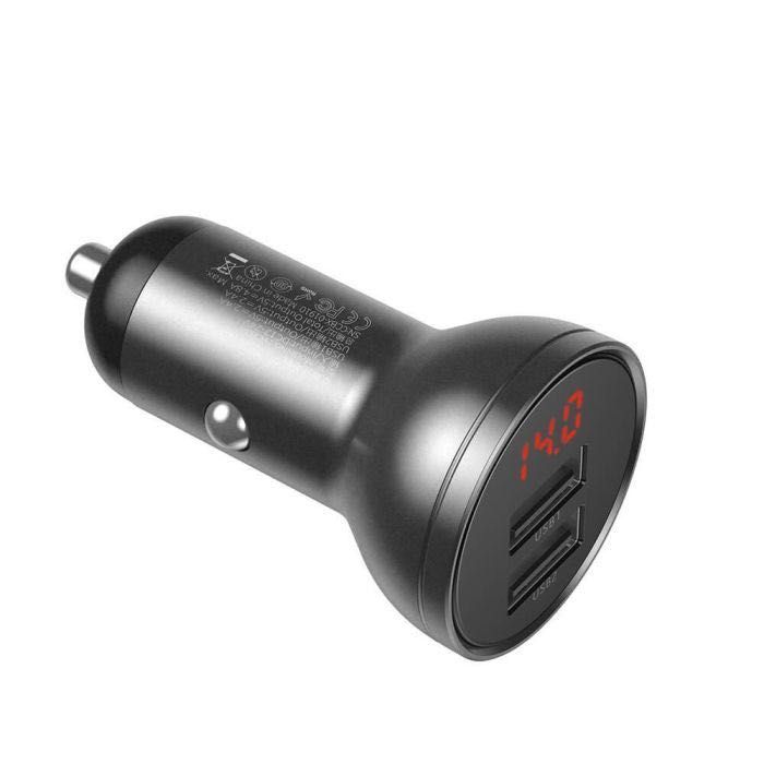 Baseus Автомобилно Зарядно 24W с Дигитален Дисплей и 2 USB Порта