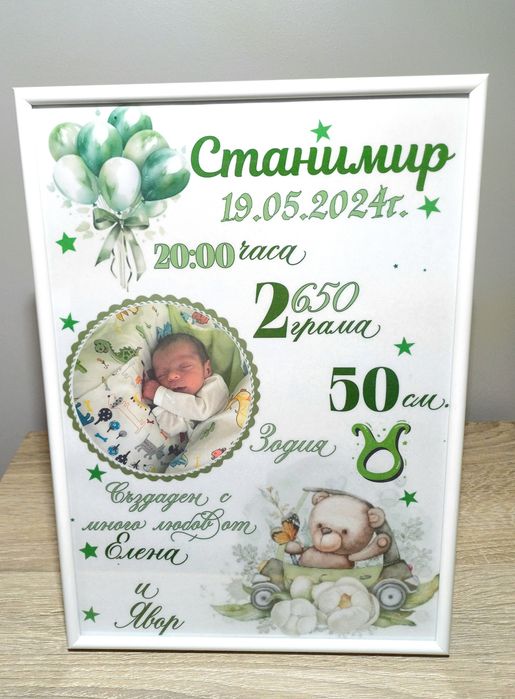 Бебешки визитки в рамка