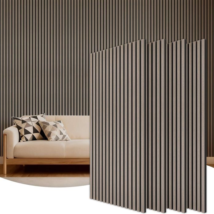 Set 4 panouri acustice decorative TONOR, 120 x 60 cm, suprafata acoperita 2.88 m², absorbtie fonica NRC 0.7, design cu sipci verticale, montaj perete