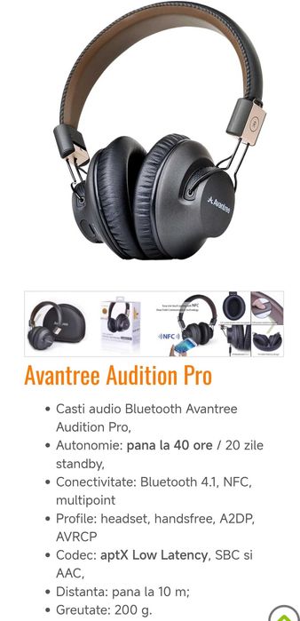 Casti Bluetooth low latency high fidelity NFC Bass Boost Negru Auriu