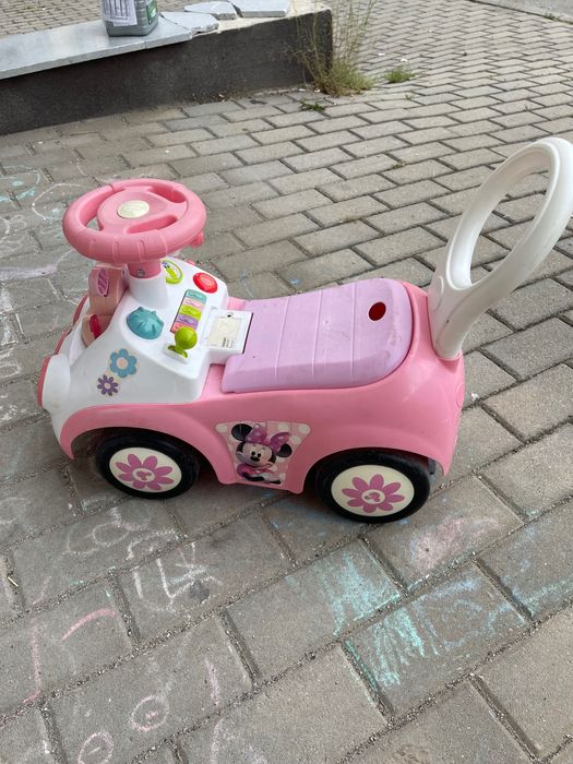 Детска кола за бутане - MINNIE - бяло и розово