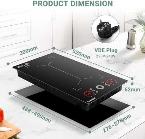 AMZCHEF индукционен плот 2 зони 3300W Flex Zone