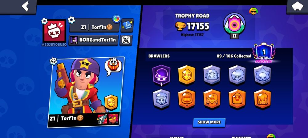 Продажа аккаунта Brawl Stars 17155 кубков