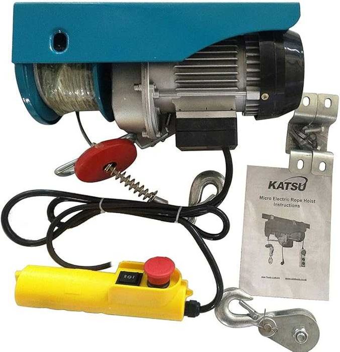 Електрическа телфер KATSU, товароносимост 1000 кг, 1600 W, 220 V, дължина на кабела 18 м, кабелно дистанционно управление