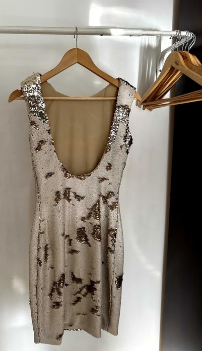 Rochie Ocazie Paiete Alb / Auriu