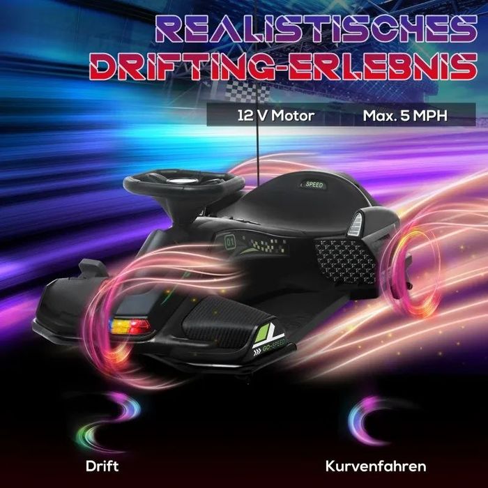 HOMCOM Електрически картинг за деца, гумени колела, 3-8 км/ч