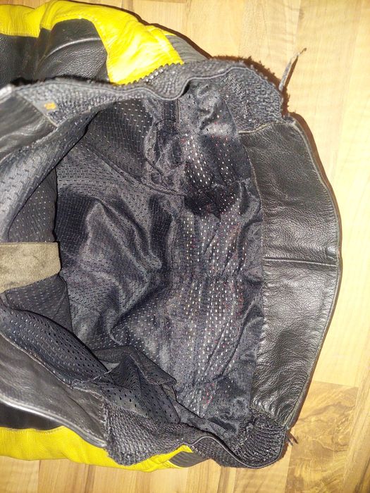 Pantaloni moto Polo,piele naturala,galben cu negru