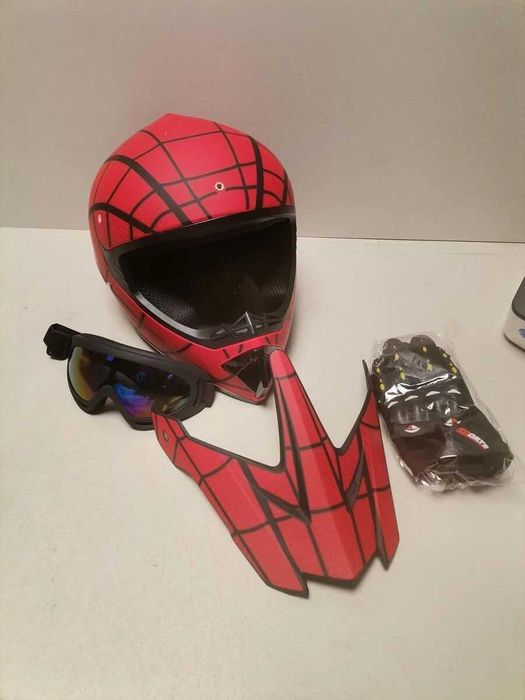 Детска каска очила за мотокрос тротинетка велосипед колело Спайдърмен