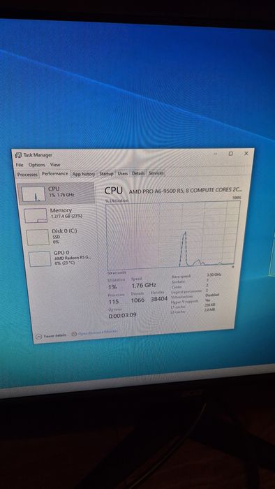 Desktop PC HP EliteDesk 705 G4 SFF AMD A6-9500 3.5 ghz , 8gb RAM DDR 4 , SSD NVMe 256 gb