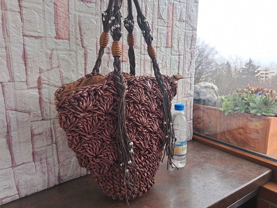 дамска сламена чанта,сламена торба,плетена кошница