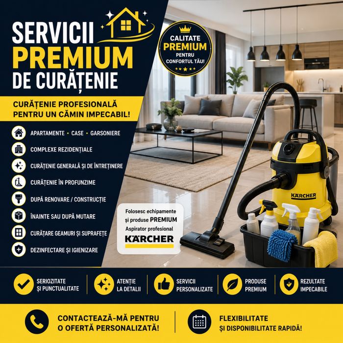 Curățenie Profesională Apartamente, Case, Garsoniere | Kärcher | Rapid și Serios | Disponibil inclusiv in weekend