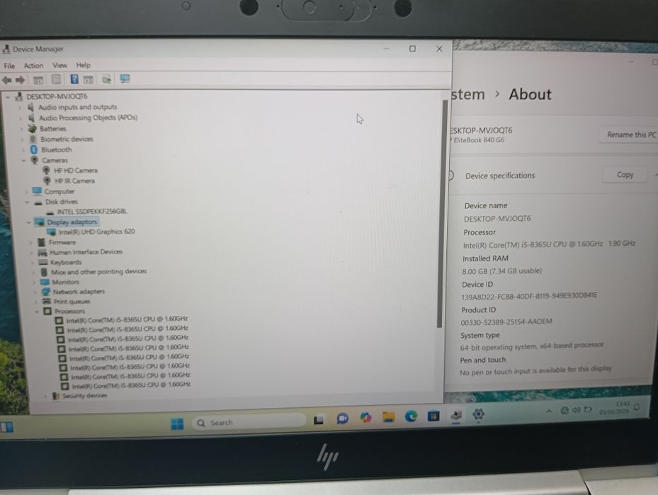 Hp elitebook 840 g6 i5 8365u 256gb m.2