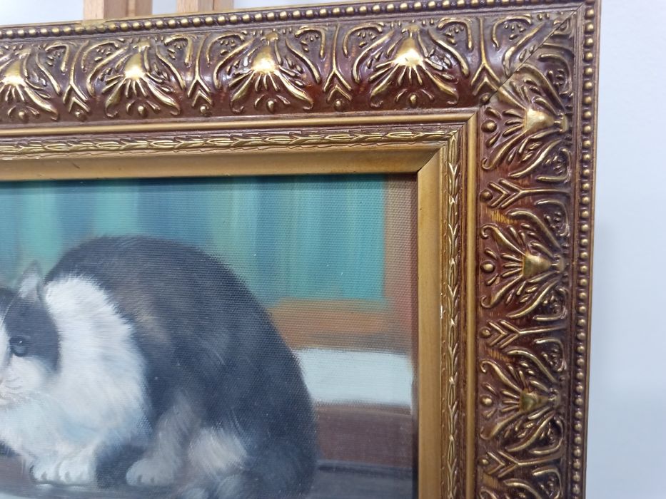 автентична западноевропейска картина с котка 37х32 см