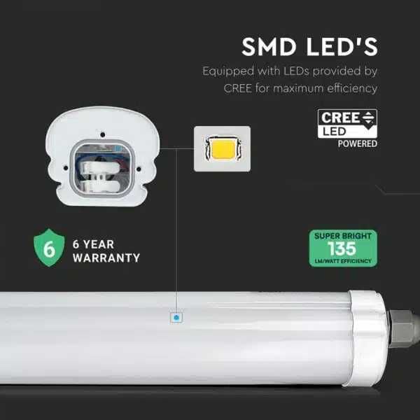 LED Осветително тяло 150см 48W Влагозащитено IP65 V-tac с CREE диоди и 6г гаранция – 6430lumen – 4000k или 6500к