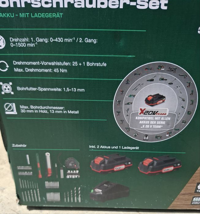 Set complet de masina de insurubat si gaurit Parkside cu 2 acumulatori