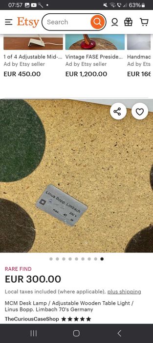 Veioza Designer Linus Bopp,Anii ''70