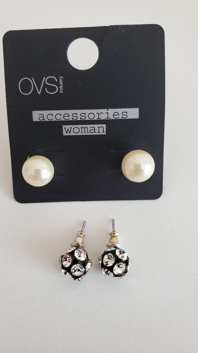 Обеци с перлички и камъчета-2чифта