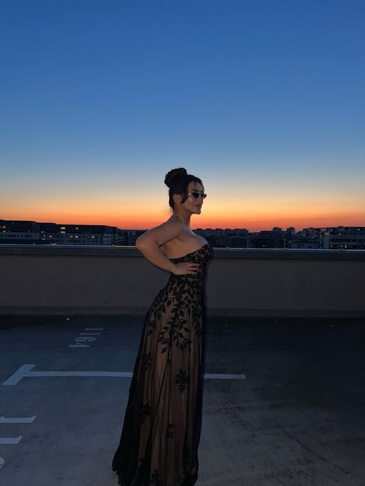 Rochie lunga stil printesa maro negru