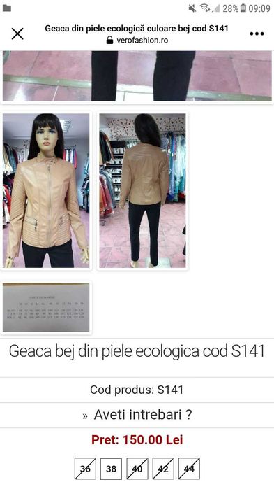 Geaca dama piele.marimea xl merge si ptr.L