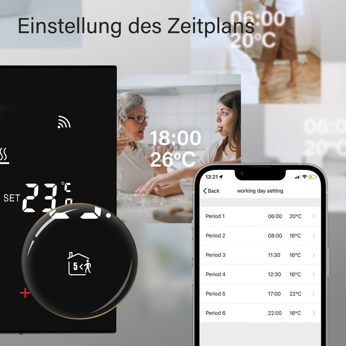Termostat  negru controler de cameră inteligent WiFi pentru încălzire