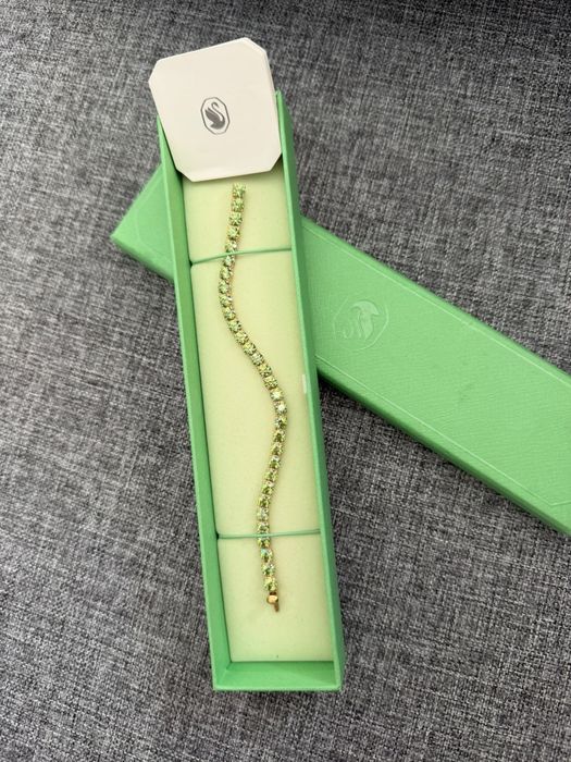 Brățară Swarovski Matrix Tennis, verde, cu finisaj auriu 18K,