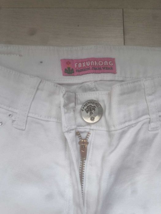 Blugi Albi Dama Embroidered Raw Mid Rise Cropped Jeans Size 30