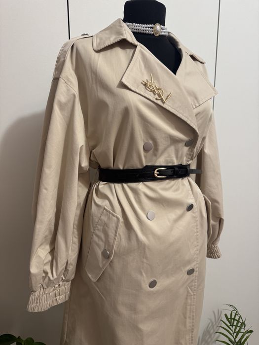 Trench de primavara bej camel cu maneci bufante midi Zara marimea S