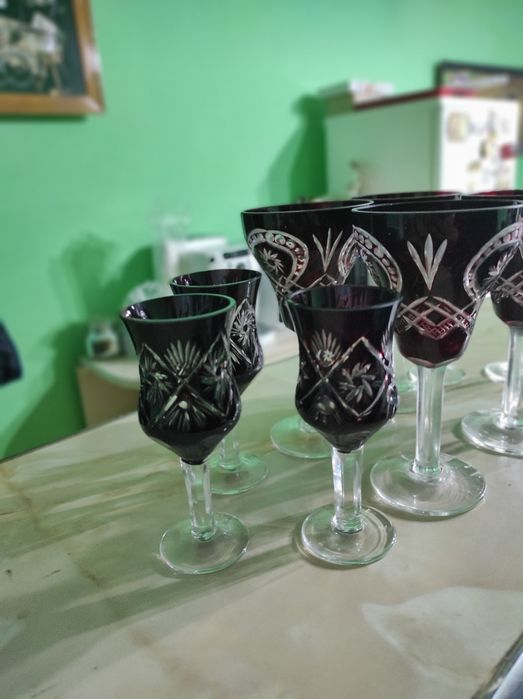 Pahare cristal Rosu Buzau Perla Lux anii 70'