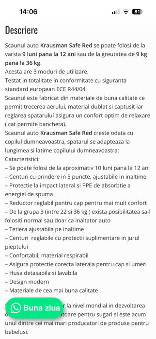 Scaun auto krausman