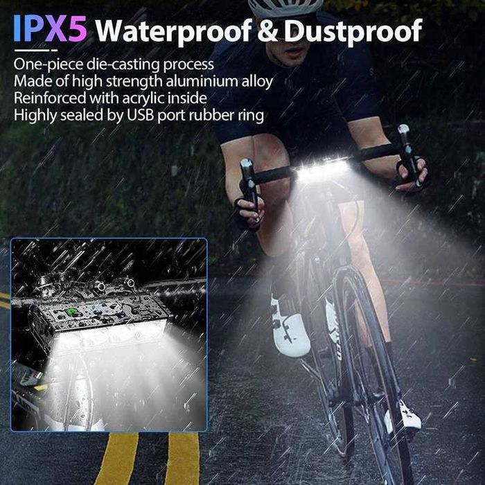 Ултра ярка LED светлина за велосипед с дислей, Фар 2000lum/2000mAh USB