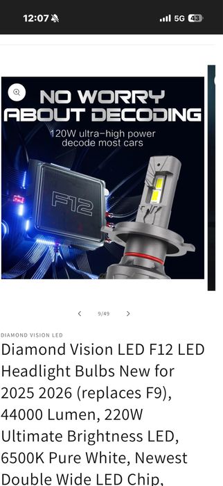 Nou 2026Becuri led Hb4 9006 Diamond Vision F12 220w 44000 lm 6500k