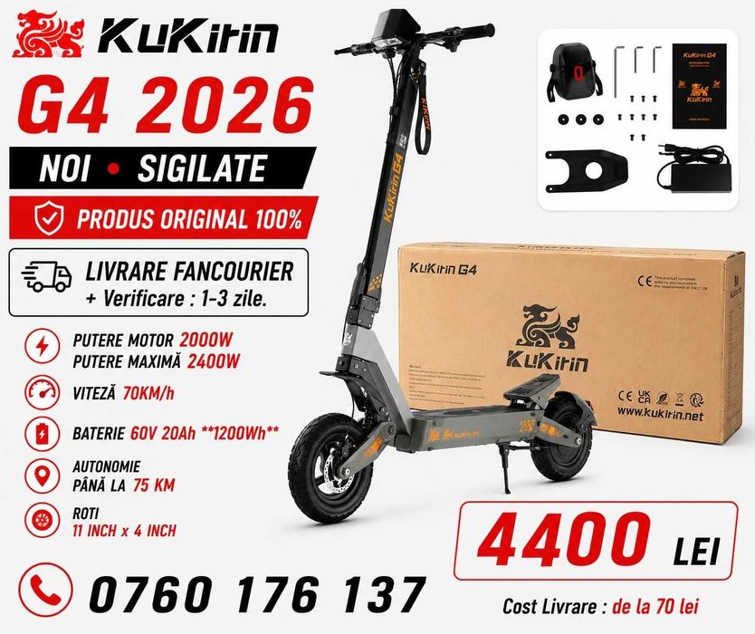 G4 2026‼️SIGILATA Noua‼️Kukirin G4‼️70 Km/h, Motor 2000W Noua Sigilata 0 KM . Roti 11 inch,