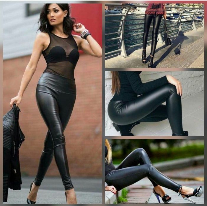 дамски клин кожен ватиран зимен черен мат висока талия плътен ластичен