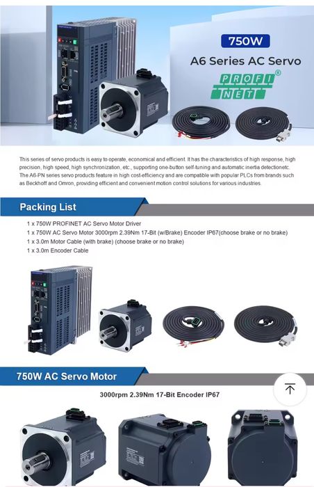 Стъпков мотор STEPPERONLINE A6 Series 750W PROFINET AC