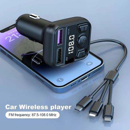 Зарядно за кола и Bluetooth mp3 плейър Трансмитер CS10 с вграден кабел