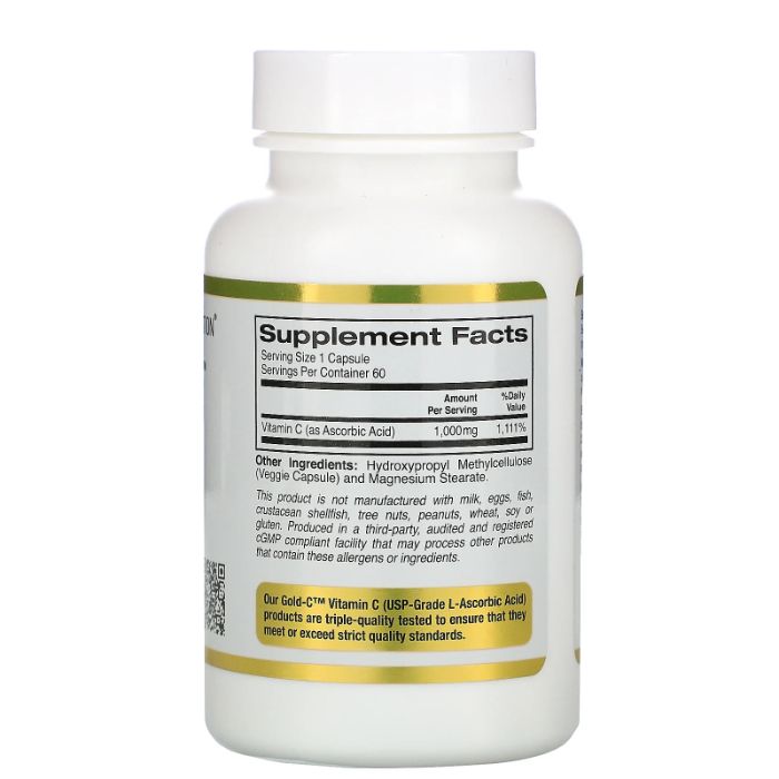 Витамин C, 1000 мг, 60 растительных капсул California Gold Nutrition,