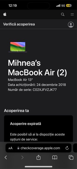 Macbook air 13 inch 8 Ram 128 Gb