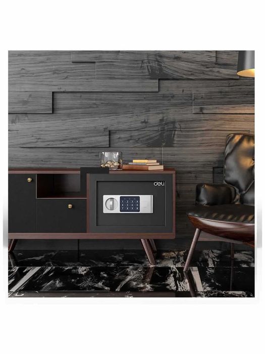 Сейф, 250х350х250, 92620 Deli, электронный ключ + ключ, черный, 13 кг