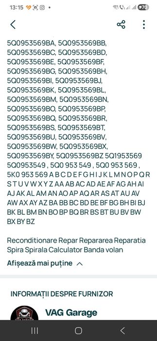5K0953569 spira volan Vw, Skoda, Audi, Seat - reparatie, recondiționat